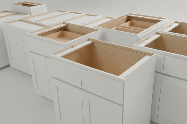 Cabinet boxes before installation.