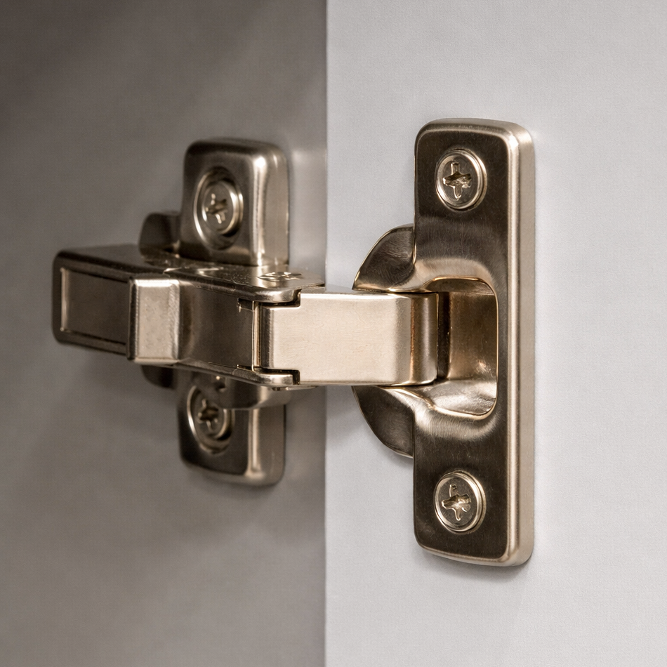 Close up of the soft close hinges that come with every garage cabinet from RTA Cabinet Store.