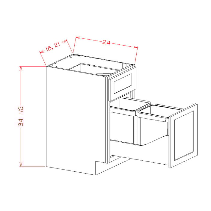 Cinder Shaker Base Cabinet with Double Trashcan Pullout - 21″W