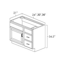 Onyx Black Shaker 24" x 21" Vanity Single Door Cabinets - Right Drawer