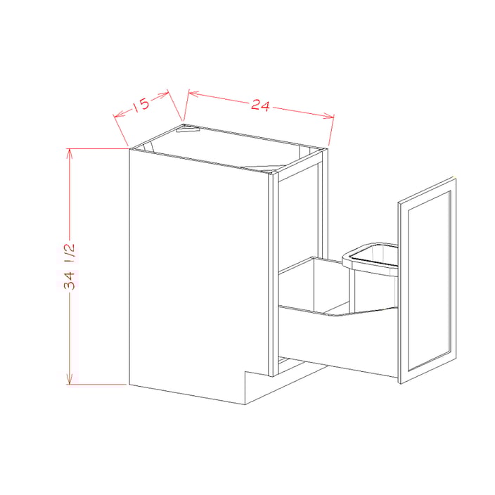 Timber Mist Full Height Door Base with One Trashcan Pullout - 15"W x 34-1/2"H x 24"D