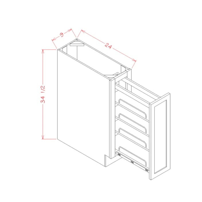 Timber Toffee Base Cabinet with Shelf Pullout – 9″W x 34-1/2″H x 24″D