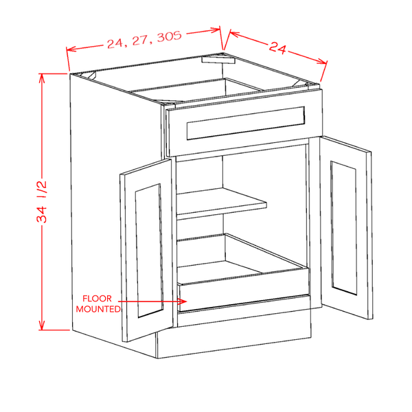 Timber Toffee One Rollout Shelf Base Cabinet 24"W x 34-1/2"H x 24"D