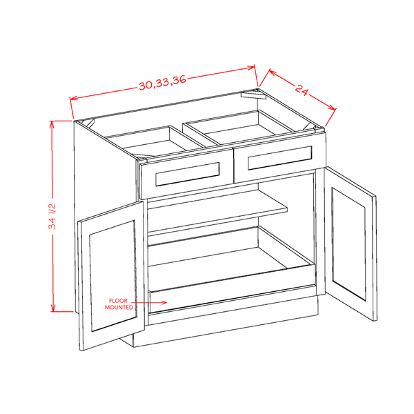 Timber Toffee One Rollout Shelf Base Cabinet 36"W x 34-1/2"H x 24"D