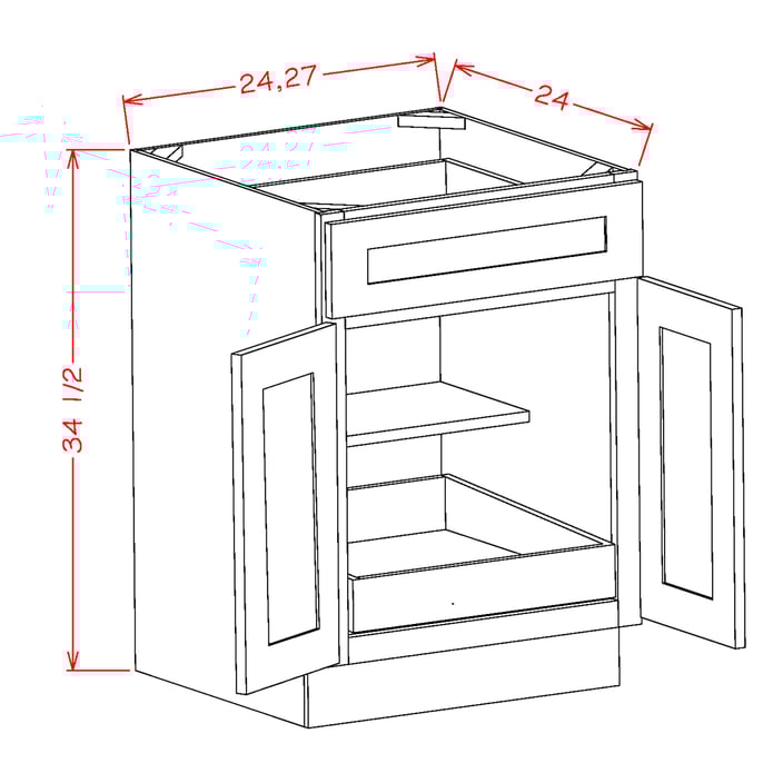 Timber Mist One Rollout Shelf Base Cabinet 24"W x 34-1/2"H x 24"D