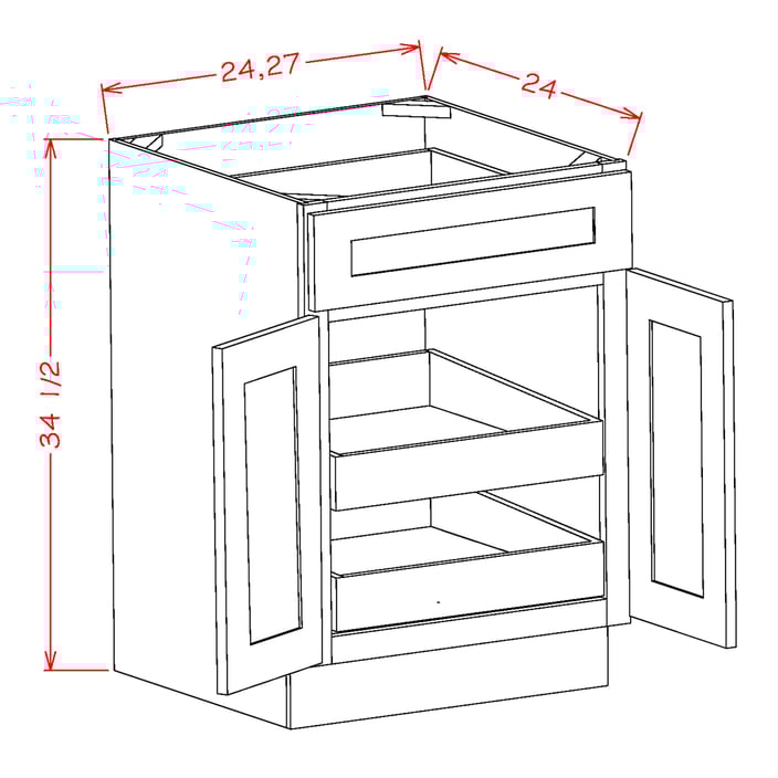 Timber Mist One Rollout Shelf Base Cabinet 24"W x 34-1/2"H x 24"D