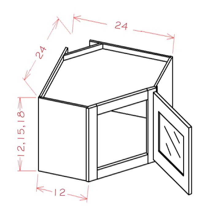 Timber Mist Stacker Wall Diagonal Glass Door Cabinet with Finished Interior - 24"W x 15"H x 12"D