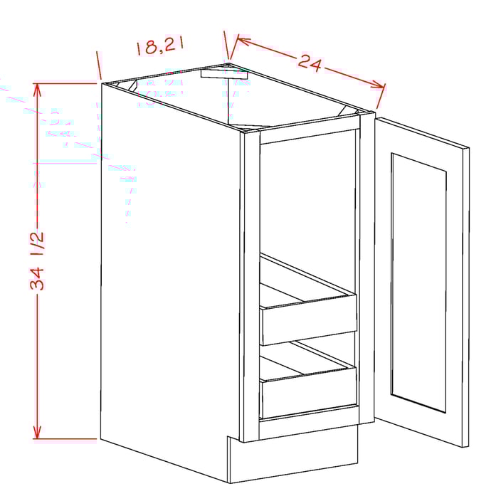 Timber Green Base Cabinet with Two Rollout Shelves - 18"W x 34-1/2" x 24"D