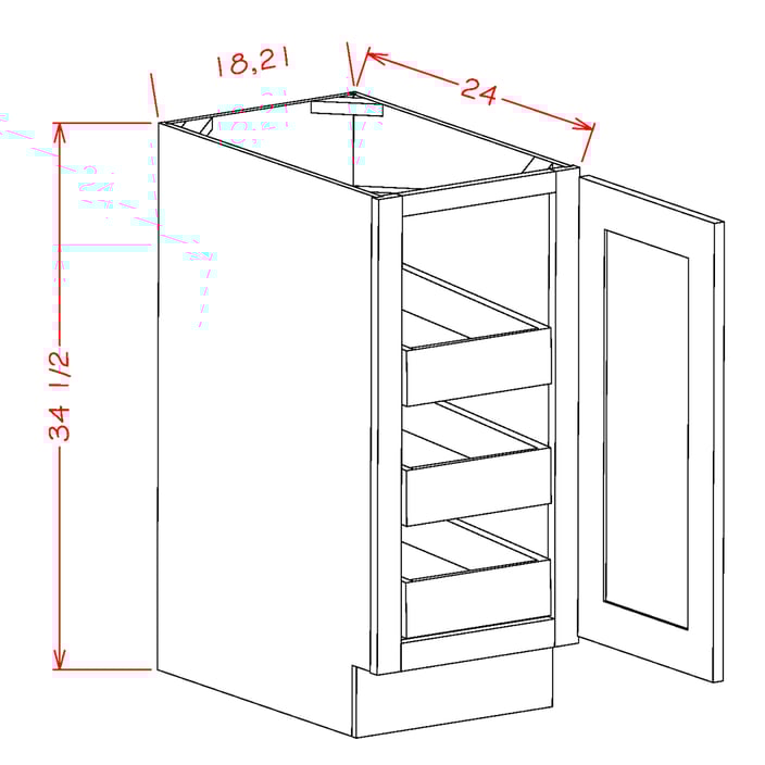 Timber Green Base Cabinet with Three Rollout Shelves - 21"W x 34-1/2" x 24"D