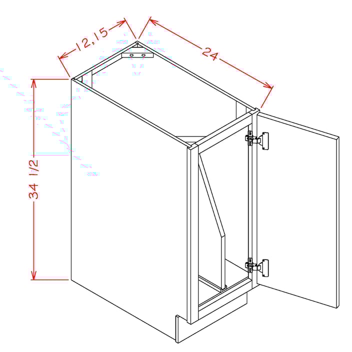 Timber White Full Height Door Tray Divider Base Cabinet Kit - 15"W x 34-1/2"H x 24"D