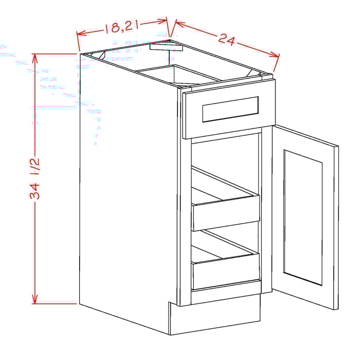 Timber White Base Cabinet with Two Rollout Shelves - 21"W x 34-1/2" x 24"D
