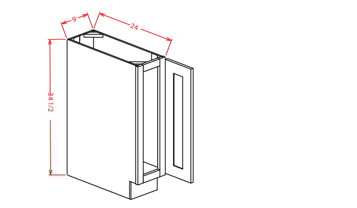 Natural Shaker Single Door Base Cabinet - 09"W (with Full Height Door)