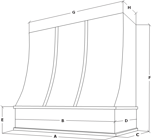 Measurements for sloped-trimless-wood-range-hood