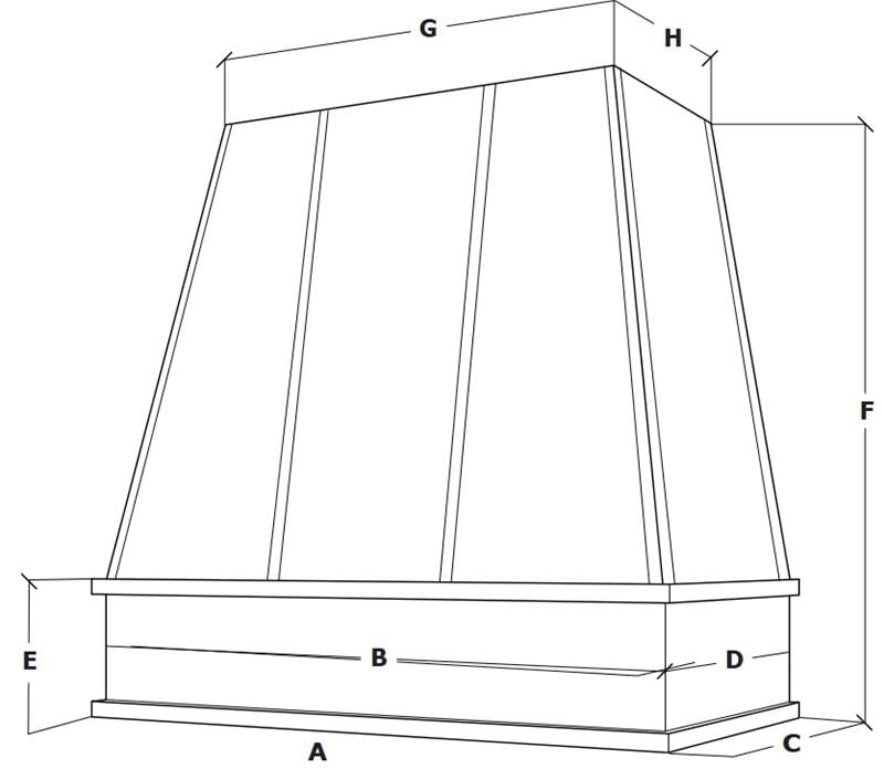 Measurements for tapered-trimless-wood-range-hood
